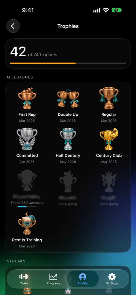 Trophies and streaks